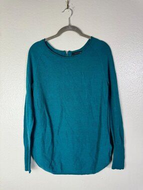 Tahari Womens Teal 100% Merino Wool Long Sleeve Tunic Sweater Medium Lightweight